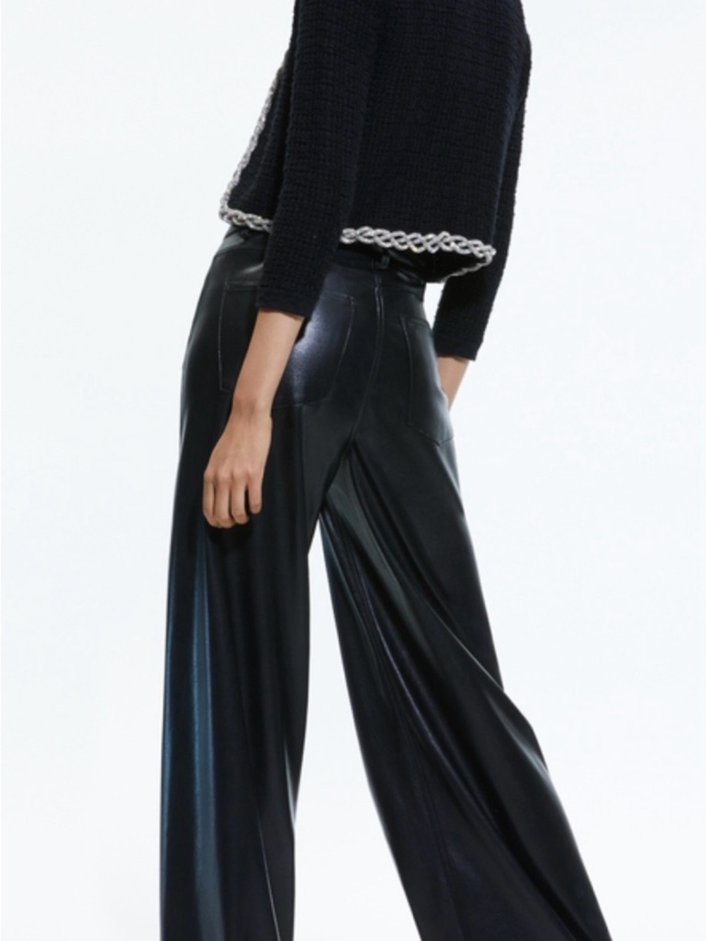 Alice + Olivia black open front cardigan with silver braided crystals. NEW! - Picture 4 of 11